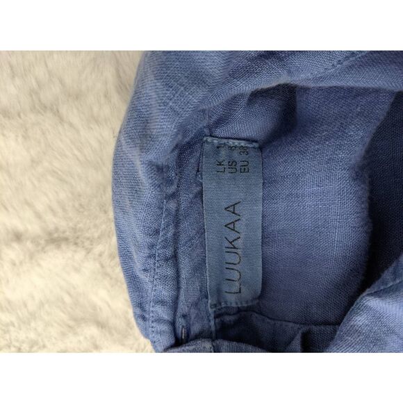 LUUKAA Blue Linen Blouse Shirt Women's Size 8 Button Up Long sleeve Blouse Tunic - Picture 7 of 11